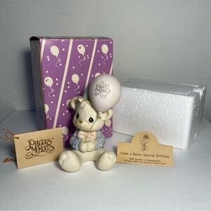 Vintage Precious Moments Bear Birthday figurine w/balloon, in box, 1989